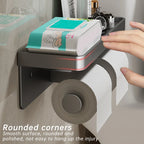 Aluminum Alloy Wall-Mounted Toilet Paper Holder with Shelf Phone Stand, Black/White/Grey, 2pcs