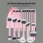 22pcs Professional Makeup Tools Set With Velvet Bag,20pcs Soft Long Aluminum Tube Makeup Brush Set+2pcs Powder Puffs Accessories