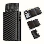 Men's Wallet with Zipper Coin Purse Automatic Pop-up Metal Credit Card Holder Minimalist RFID Blocking Business Card Wallet Idea