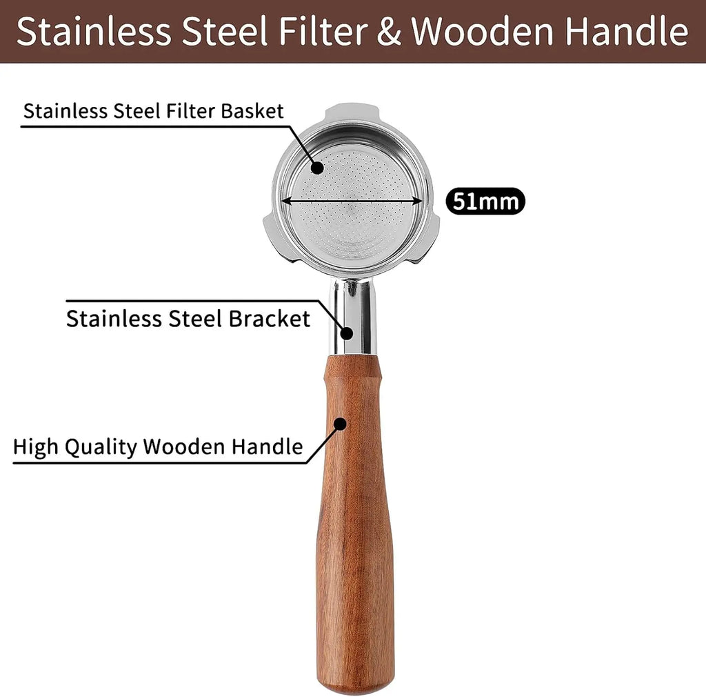 51mm Bottomless Espresso Portafilter Beech Wood Handle for Linea Classic EM450M, CM5418