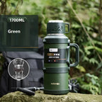 Insulated Stainless Steel Water Bottle with Handle, Black/Green 1.7L-3.2L Thermos