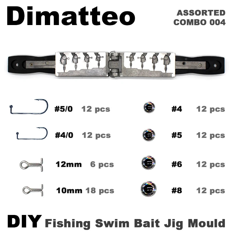 Dimatteo DIY Fishing 97 pcs Swim Bait Jig Head Mould ADRJHM/ASSORTED COMBO 4 Cavities 1/4oz 1/2oz 3/4oz 1oz