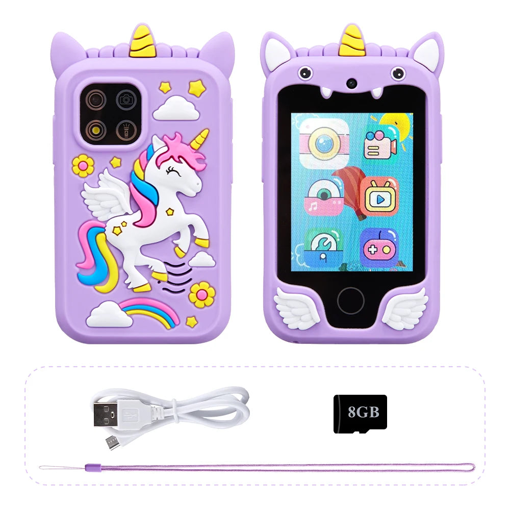Kids Smart Phone Camera Toys Touchscreen Unicorn Baby Mobile MP3 Player Digital Camera Educational Toys for Girls Boys Age 3-8