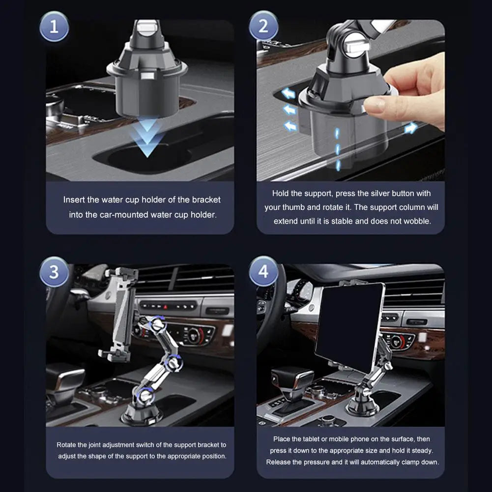 car Magnetic Mobile phone stand 360-degree rotation Adjustable Arm Universal Car Cup Holder Tablet & Phone Mount for iPad Pro