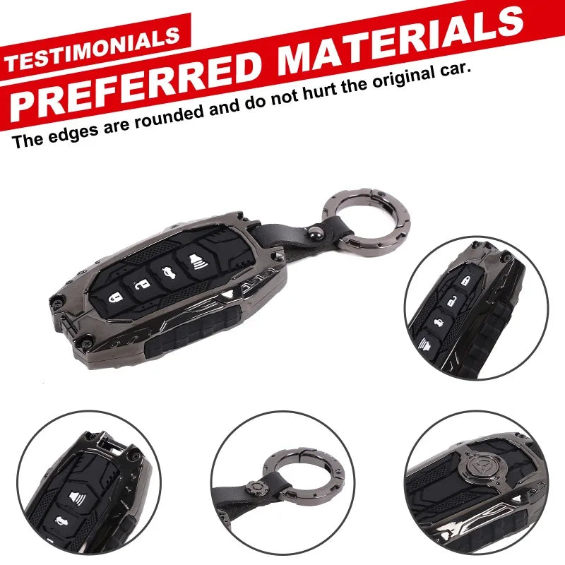 ZincAlloy Key Case Round Buckle Key Pouch Mecha Style Key Fob Cover Car Supplies For Toyota Tacoma 2024-2026 Toyota Tundra 2022+