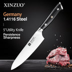 XINZUO 1pc-5pcs Kitchen Knives Set German 1.4116 Steel Chef Cleaver Santoku Utility Paring Knife Nature Ebony Wood Handle