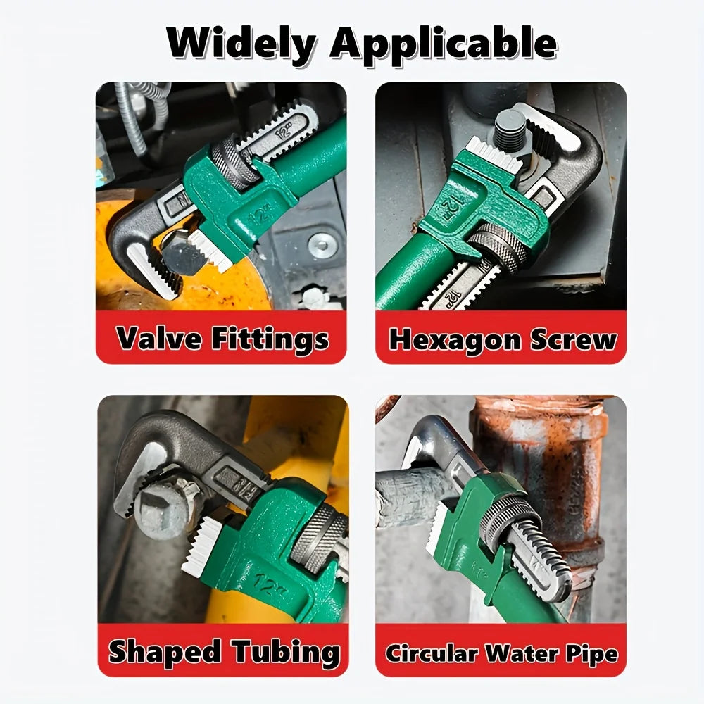 8/10/12/14 Inch Heavy-Duty Steel Pipe Wrench Set, Adjustable Straight Plumbing Wrench with Soft Grip Handle