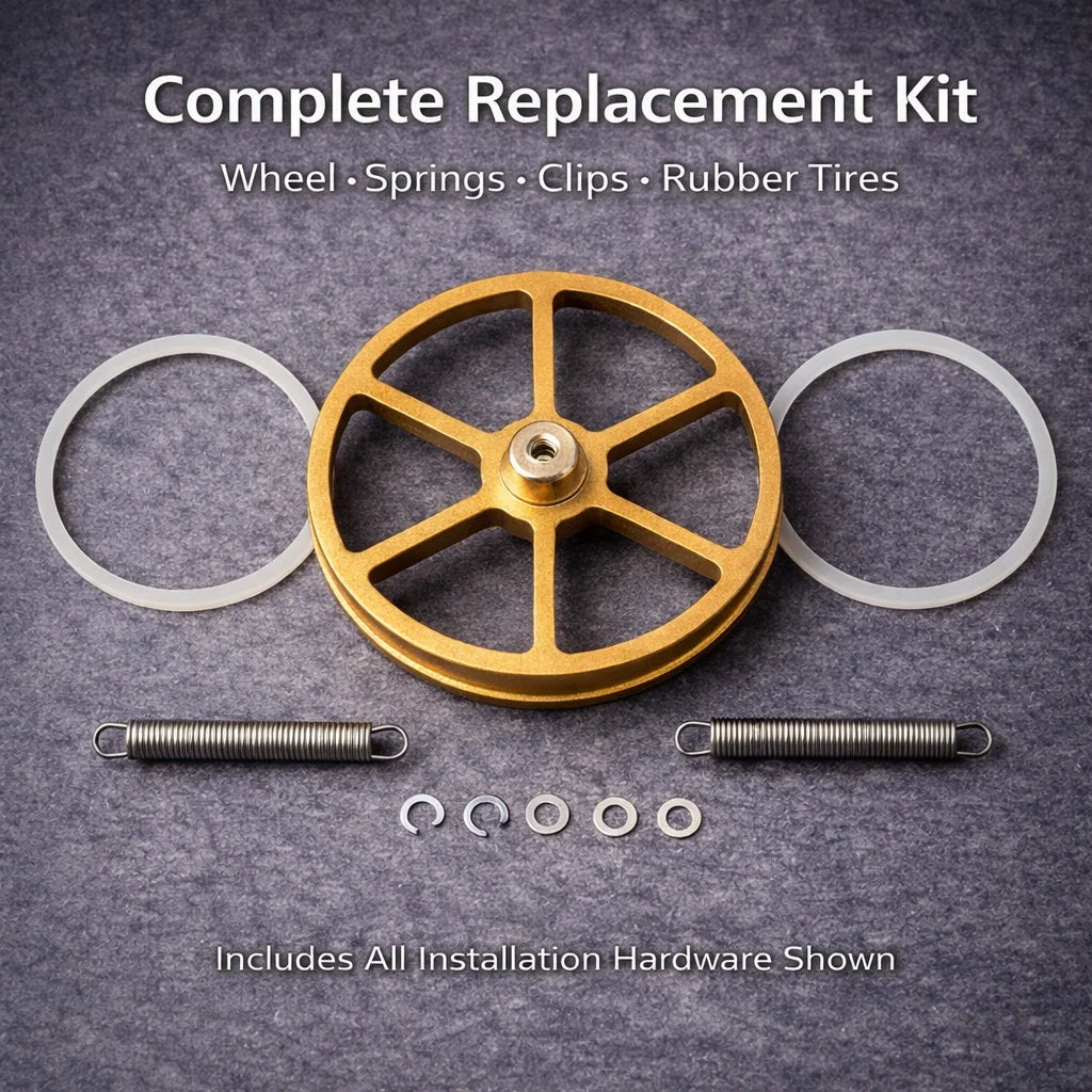 Brass Idler Wheel Drive Component for Lenco L75 / L78 Turntables, Precision Shaft, Complete Replacement Kit with Rubber Tires