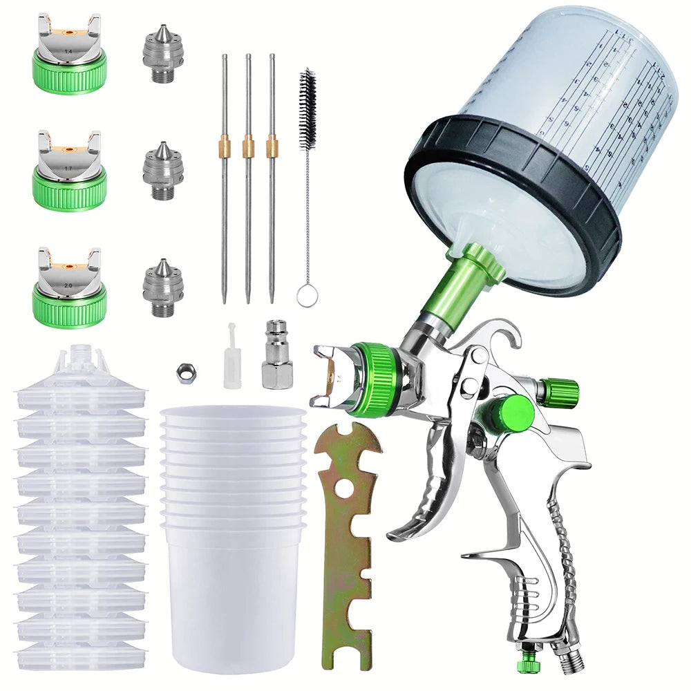 HVLP Spay Gun 1.4/1.7/2.0mm Nozzle Gravity Airbrush For Car Painting Tool 10pcs 600ml No Clean Disposable Measuring Cup