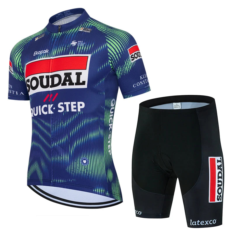 New 2026 SOUDAL Quick Step Men Summer Short Sleeve Cycling Jersey Set Breathable Quick Drying Cycling Clothes Shirt 19D Cushion