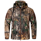 Men's Silent Camouflage Hunting Jacket Soft Shell Outdoor Hiking Fishing Hooded Coat Waterproof Fleece Tactical Jackets