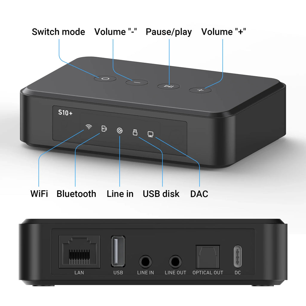 Arylic S10+ Wireless Music Streamer Bluetooth Audio Receiver 3.5mm AUX Multiroom