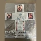 Handcrafted Pocket Shrine with Cross Included Inside,Faith Cross-Shaped Fabric Pouch Sewing Pocket with Saint Images Prayers ﻿