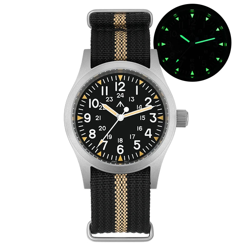 Militado Ml05 Vintage Field Watch VH31 Sweep Second Quartz Movement Sapphire Crystal High Clear AR Coating Luminous 38Mm Watches