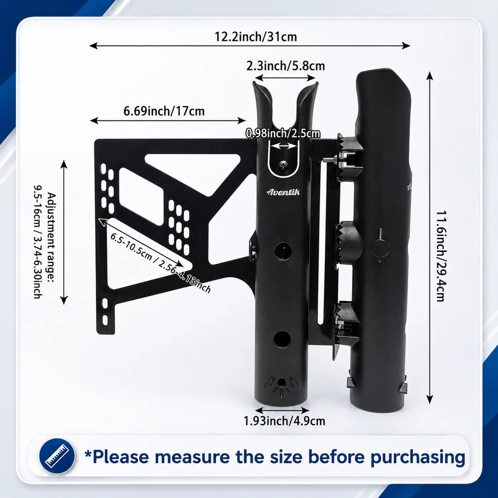 Bicycle Fishing Rod Holder Mount Rack, 2 ABS Holders, Iron Plate, Adjustable Clamp Straps