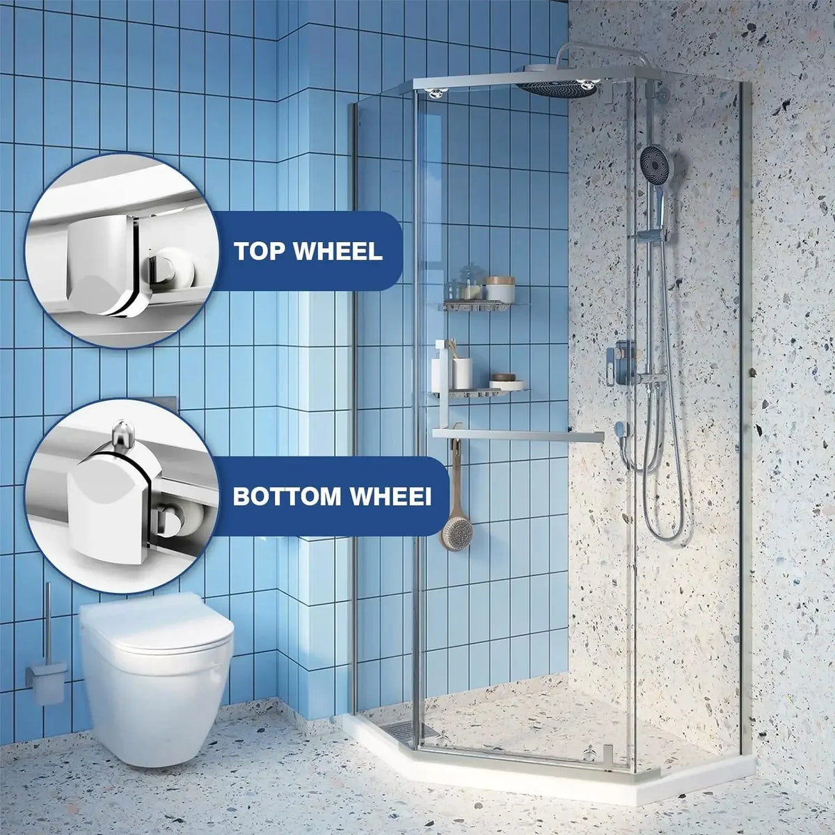 23mm Shower Door Rollers Zinc Alloy Shower Door Wheels Curved Shower Rollers with Anti-Collision Block Bathroom Door Accessories