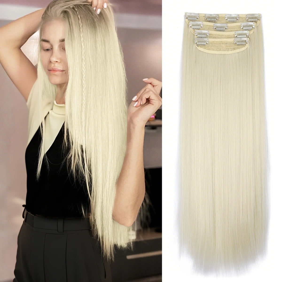 4Pcs/Set 20Inch Synthetic Hair Clip In Long Wavy Thick Hairpieces For Women Full Head Synthetic Hair Extensions Ombre Hairpieces