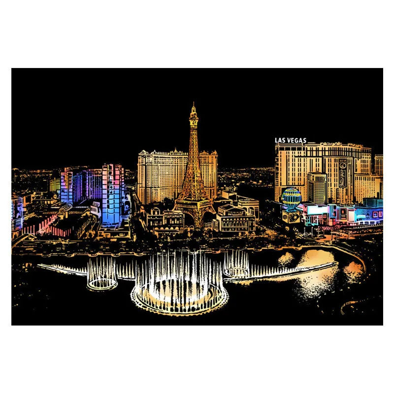 DIY A3 City Landmarks Paris London Night Scene Scratch Painting With Tool Scenery Landscape Colorful Scratch Art Room Decor Gift
