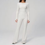 2PCS Women Tracksuits Yoga Suit Sport Outfits Gym Clothes Breathable Long Sleeve Flared Pants Athletic Wear Female Yoga Clothing