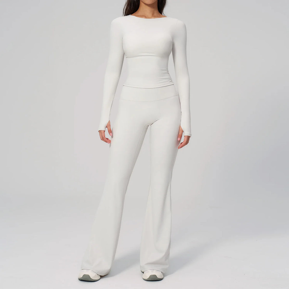 2PCS Women Tracksuits Yoga Suit Sport Outfits Gym Clothes Breathable Long Sleeve Flared Pants Athletic Wear Female Yoga Clothing