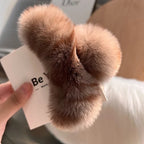 Natural Rex Rabbit Fur Hair Claw Large Hairpin Temperament Clip New Cute Plush Hair Scratching Ponytail Fuzzy Claw Clip