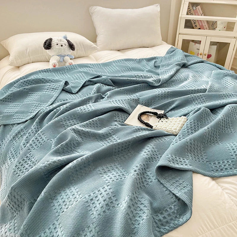 Battilo Cotton Throw Blanket Soft Breathable Waffle Blanket for Twin Queen King Bed Decorative Plaid Sofa Blankets Summer Throws