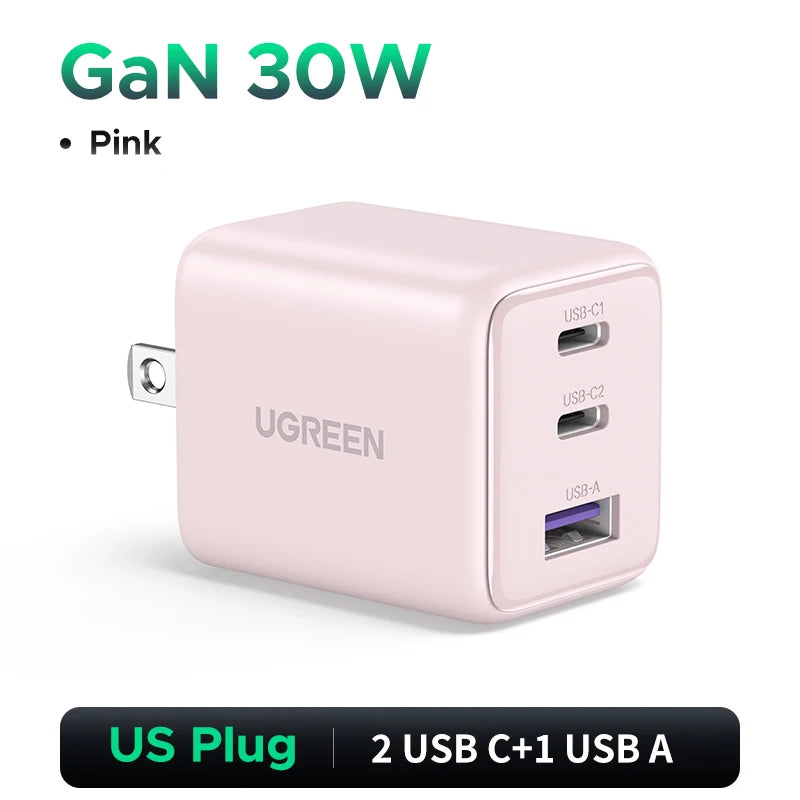 【US Plug】UGREEN 20W 30W GaN Charger Mini PD 3.0 USB C Phone Charger For iPhone 16 15 14 Pro Samsung S25 Xiaomi Tablet iPad Air