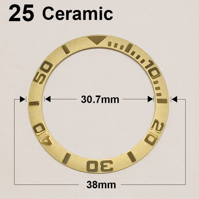 Ceramic sloped luminous watch bezel insert 38-30.7mm fits 40mm case, assorted colors