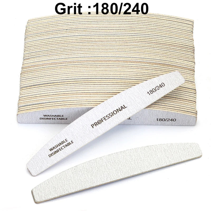 50/100Pcs Professional Wooden Nail Files 180/240 Buffer 100/180 Grey Boat Wood Sandpaper Block Gel Polisher Sanding Nail Files