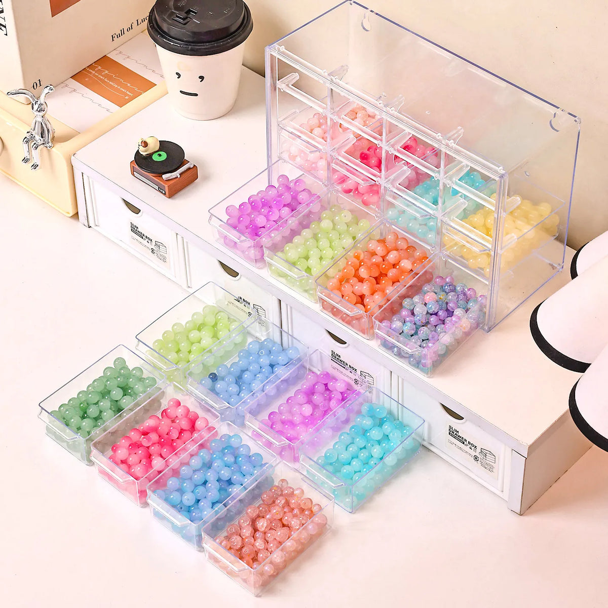 1pc acrylic 16 grid drawer style acrylic bead storage box, large capacity stackable loose bead jewelry accessory organizer