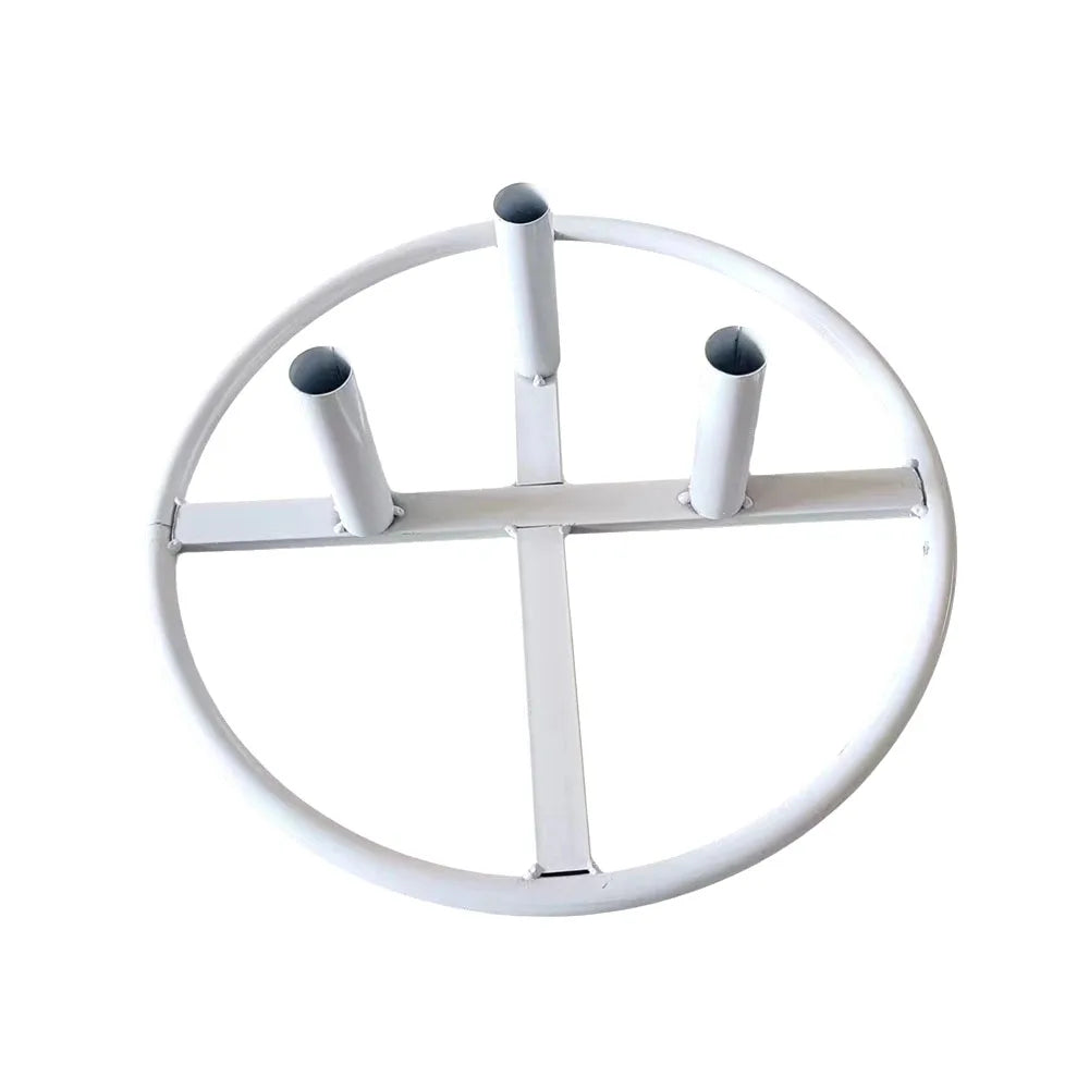 Metal flower pole display stand base, floor standing, reusable, green/white, 1-3 hole