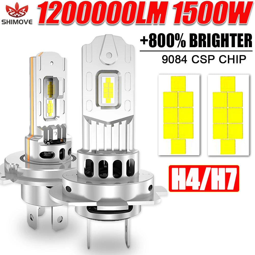 H7 LED Bulb H4 Headlight for Car CANBUS 1500W High Power Auto Lights 6500K Mini Wireless Turbo Fan Automobile LED Headlamp 12V