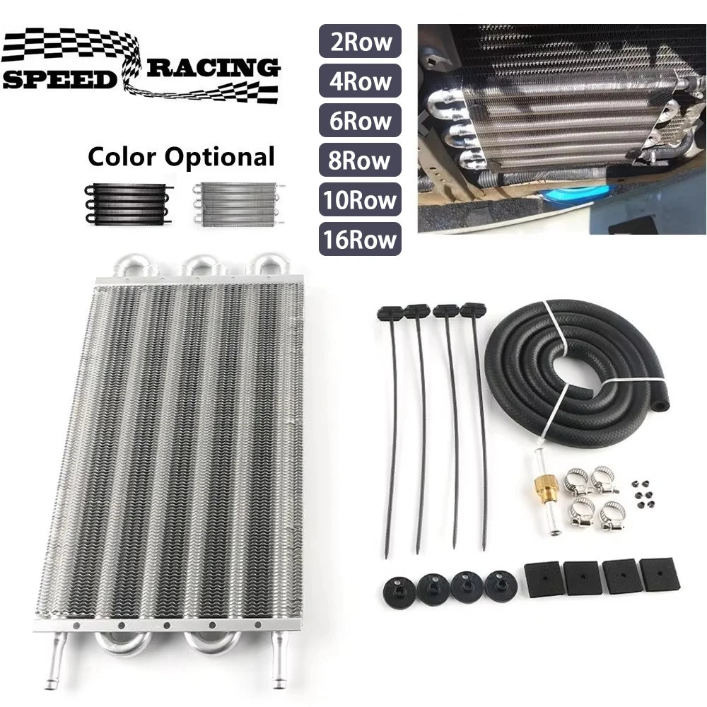 2 Row 4 Row 6 Row 8 Row 10Row 16Row Universal Remote Transmission Oil Cooler Auto-Manual Radiator Converter Aluminum Kit