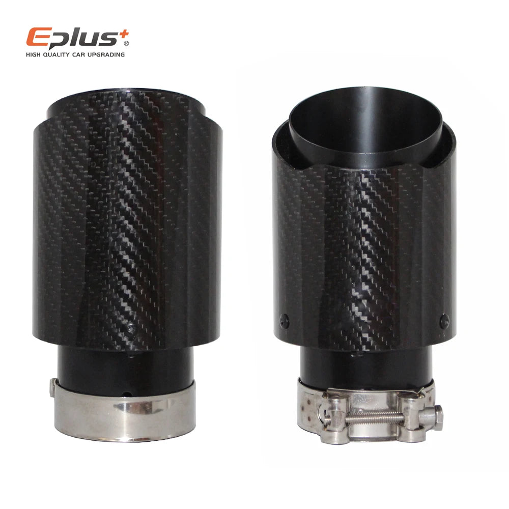 Universal Glossy Carbon Fiber Car Muffler Tip Exhaust System Pipe Mufflers Nozzle Straight stainless steel Black