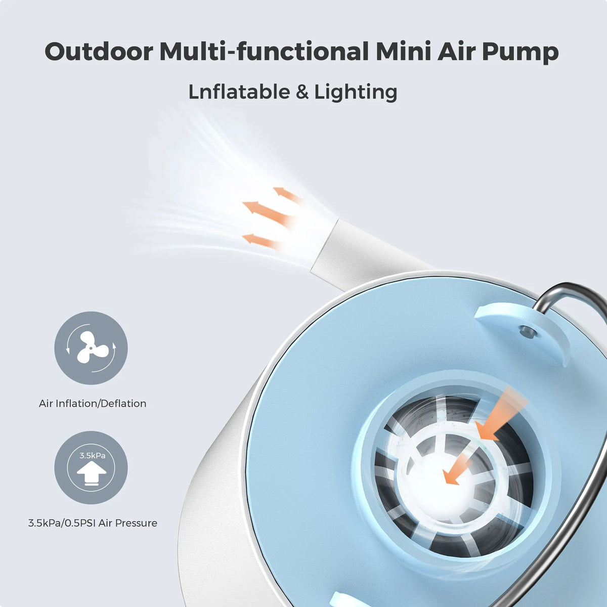 FLEXTAIL TINY PUMP X - Portable Air Pump, Mini Camping Pump with Light, USB-C Charging, Ideal for Sleeping Pad, Air Bed Mattress