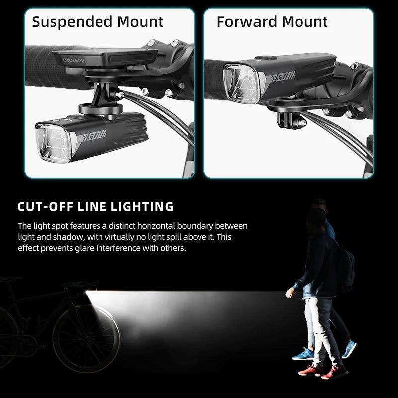 CYCLAMI X7 Lights Smart Headlights  USB Rechargeable Road Mountain Bike Front light 1000 Lum Replaceable Battery Gopro Mountable
