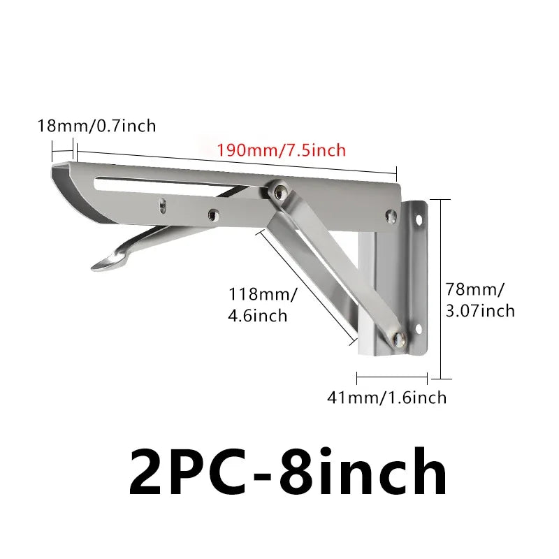 2pcs 8-20inch Stainless Steel Folding Angle Bracket Triangle Shelf Heavy Support Adjustable Wall Mounted Bench SilverWhite Black