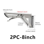 2pcs 8-20inch Stainless Steel Folding Angle Bracket Triangle Shelf Heavy Support Adjustable Wall Mounted Bench SilverWhite Black