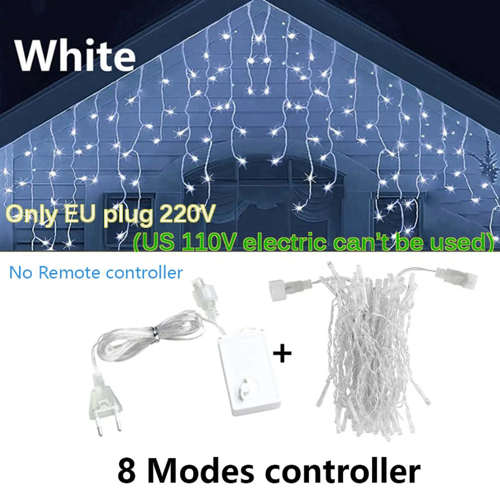 LED Icicle Fairy Lights Outdoor String Lights Christmas Garland For House New Year Garden Yard Party Wedding Terrace Decor