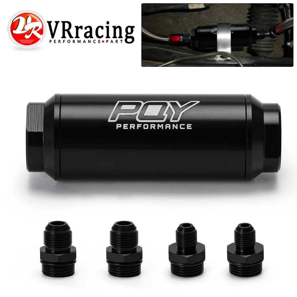 VR -Universal Car Racing In-Line Fuel Oil Filter With AN6/AN8 Fittings Adapter and 100 Micron Steel Element  VR5565
