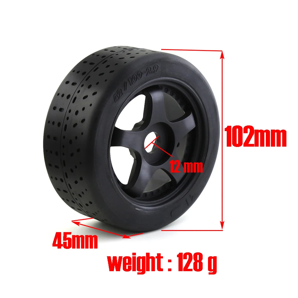 RS RC car tires 102x45mm black rubber, 17mm hex, for Arrma 1/7 Infraction, 4pcs