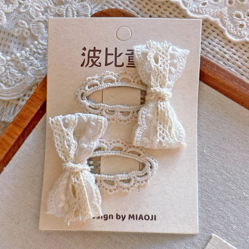 Minimalist Beige Hair Barrettes Korean BB Clip with Lace Pearl Accents Elegant Aesthetic Hair Clips for Women Girls