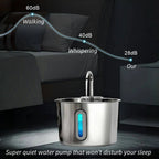 Stainless Steel Pet Water Fountain 2.2L USB Powered Ultra Quiet, Water Fountain or 4 Filters