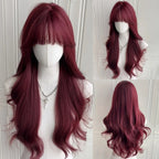 Long wavy synthetic wig 26 inch heat resistant, black or wine red or orange