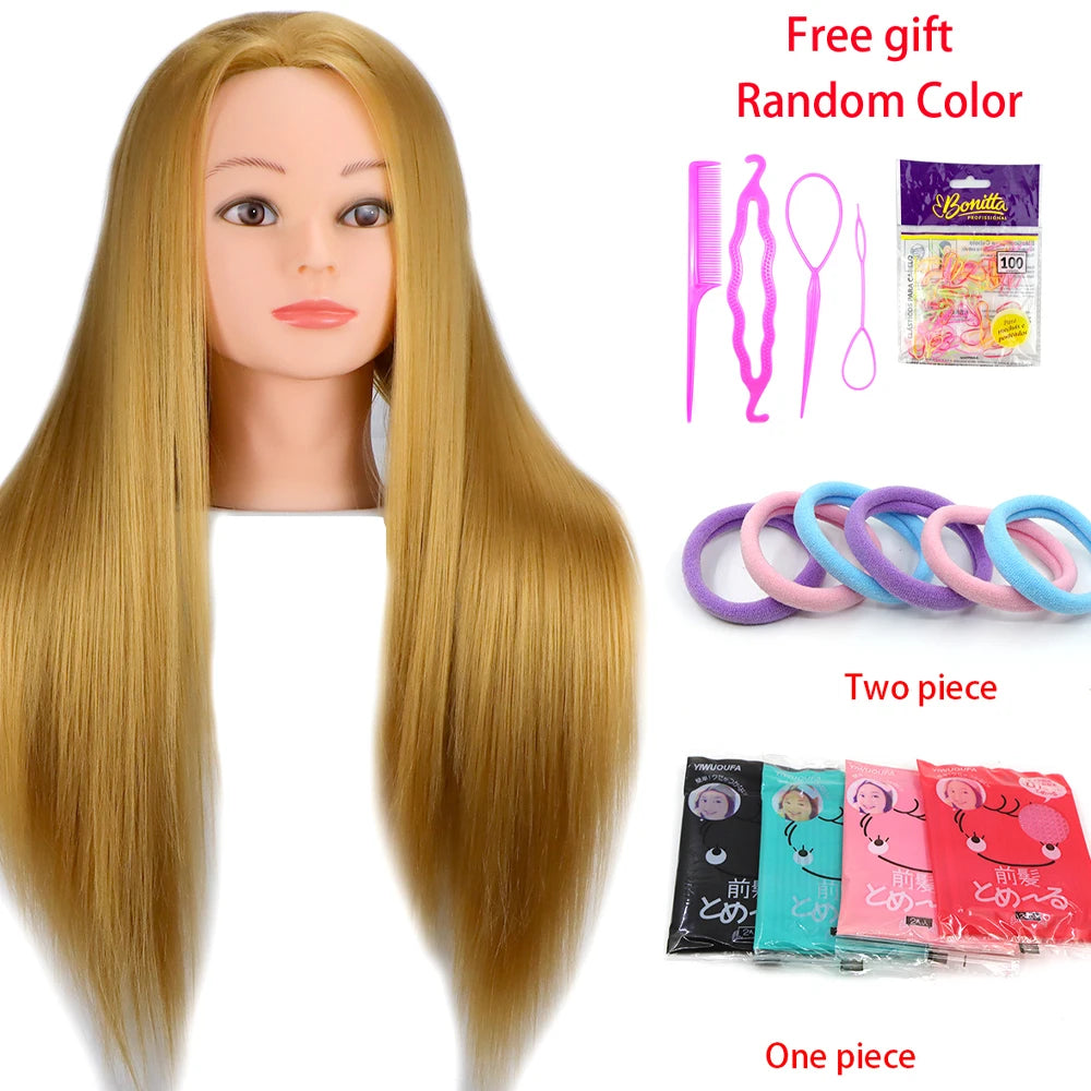 Mannequin Head 100% Synthetic Hair Hairdresser Training Head With Tripod Manikin Cosmetology Doll Head For Braiding Styling