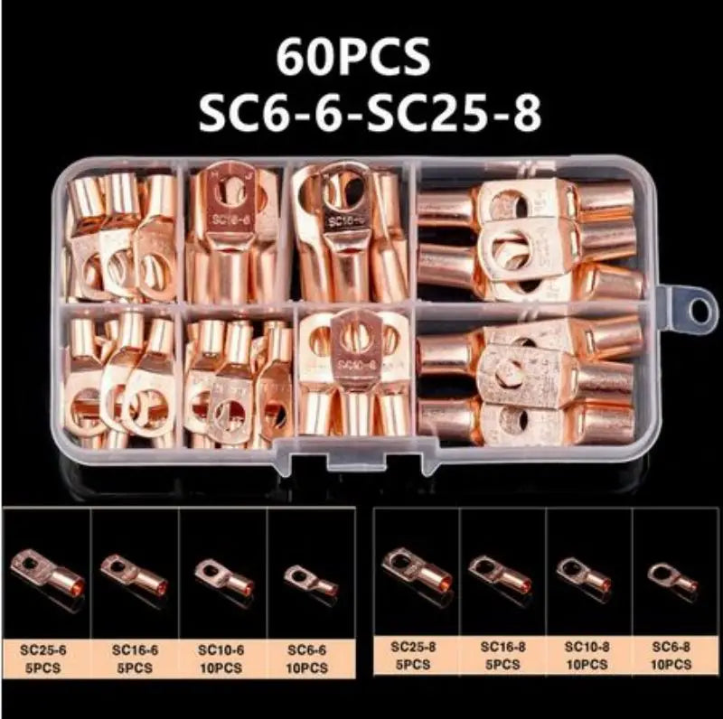 60PCS SC Tinned Copper Lug Ring Wire Connectors Bare Cable Terminal