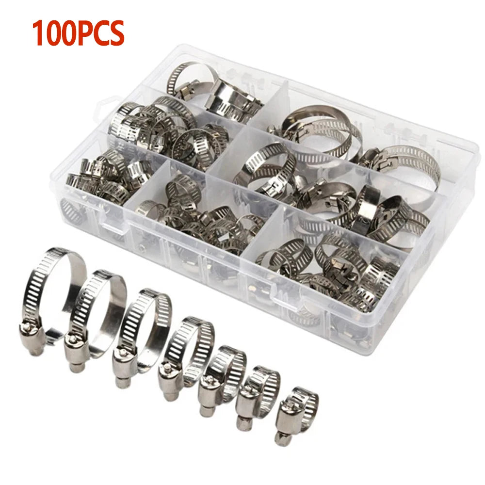 60/100pcs Adjustable Hose Clamps Stainless Steel Hoop Clamp Hose Clamp for Pipe Fuel Tube Faucet Fasteners Assortment Kit