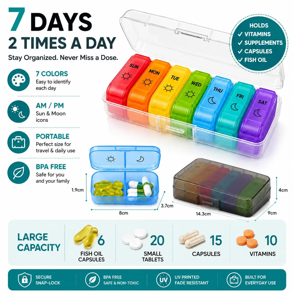 1 Set 7 Days Weekly Pill Case Pillbox  Medicine Tablet Box Portable Travel Drugs Storage Organizer Secret Compartments Pill Box