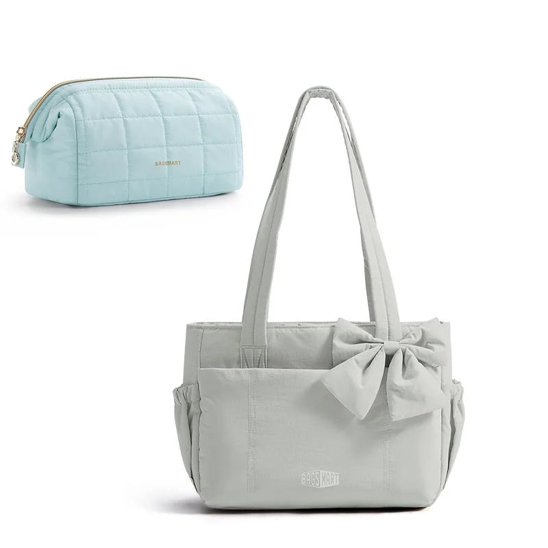 BAGSMART Women Tote Bag Quilted Padded Handbag Versatile Commuting Messenger Shoulder Bag Multiple Pocket College Hobo Bag
