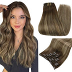 Full Shine Clip-In Human Hair Extensions Remy Double Weft 7pcs 105g Jet Black 12-24in